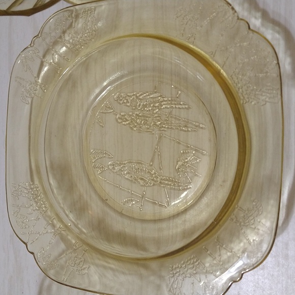 6 Federal Glass Madrid Amber Champagne Sherbet Set w/ 2 Plates Depression Set - Picture 4 of 5
